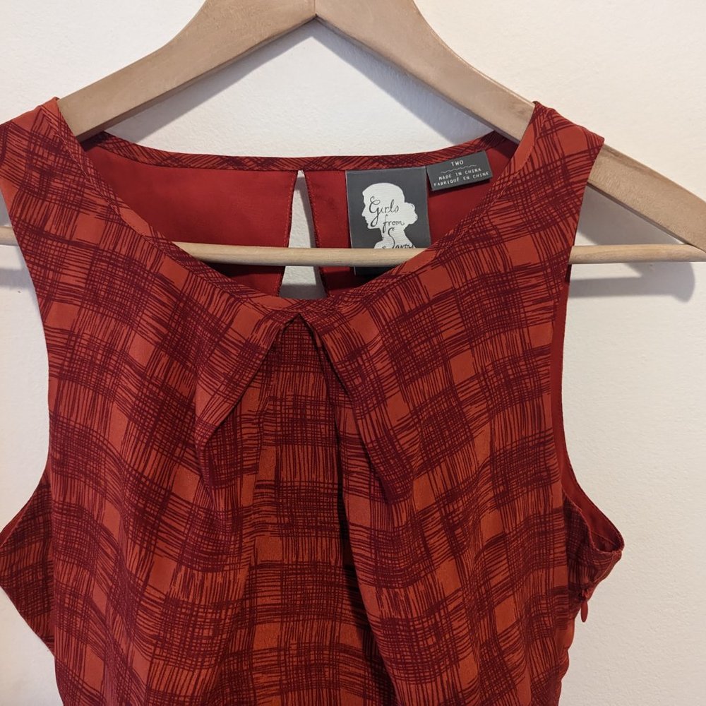 Anthropologie Girls from Savoy Burnt Orange Printed Silk Dress - Picture 3 of 8